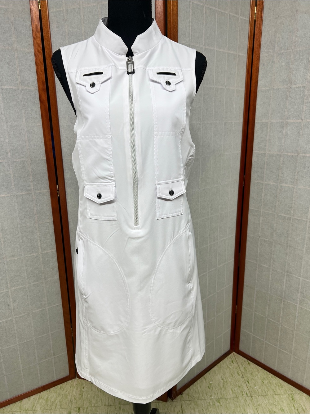 Jamie Sadock White Sleeveless Zip-Front Golf Dress NWOT